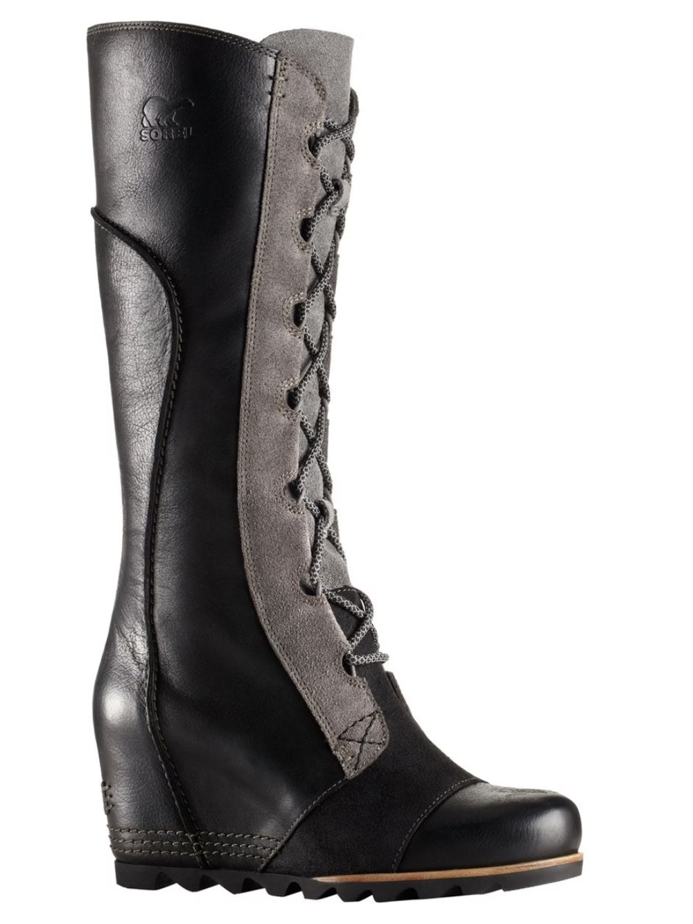 Sorel Lace-Up Wedge Knee Boot in Black and Gray